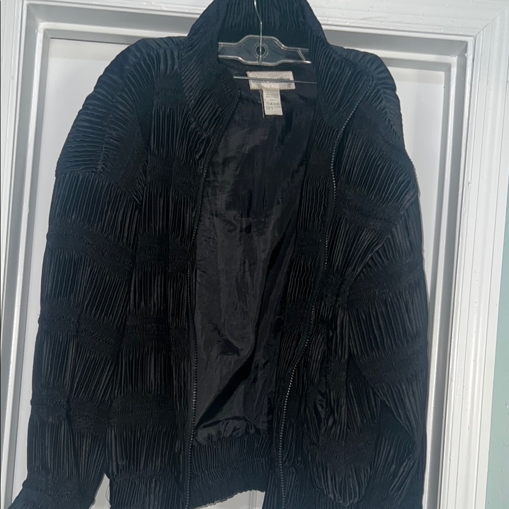 Elegant Black Textured Bomber Jacket